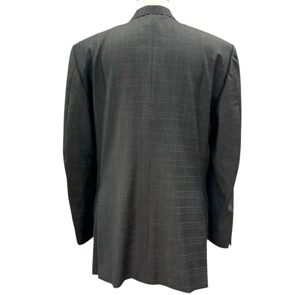 Corneliani Windowpane Blazer Jacket Virgin Wool Men’sSize 56R Brown Italy